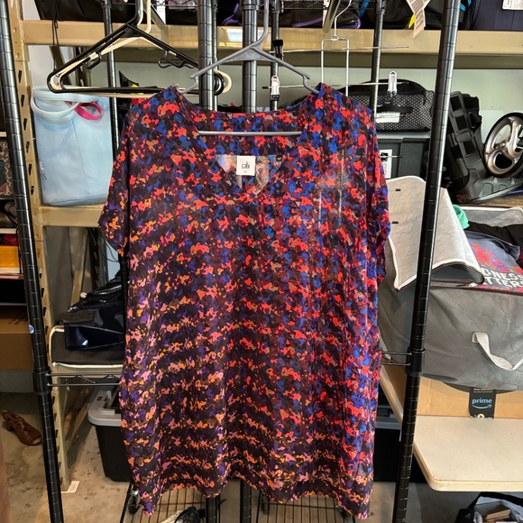 CAbi Stylish Multicolored Sheer Patterned Blouse XL Bright Colors - Picture 3 of 4